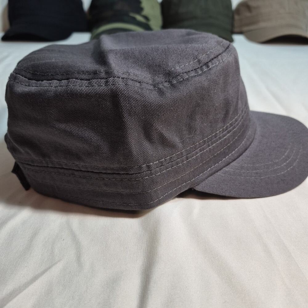 Gray Military Style Cap Adjustable Hook Closure Strap Cotton Hat